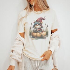 Autumn Gnome Pumpkin Paddle Whimsical Graphic Tee Natural
